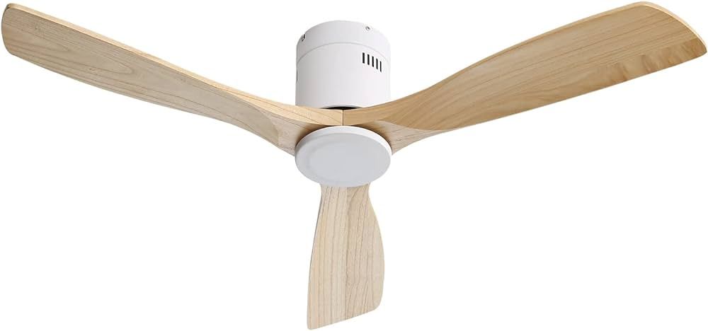 Sofucor 52 Inch Low Profile Ceiling Fan No Light Wood Fan Blades Flush Mount Ceiling Fan Noiseles... | Amazon (US)