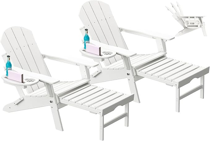 Adjustable Adirondack Chair with Retractable Ottoman Set of 2, HDPE Folding Adirondack Chair with... | Amazon (US)