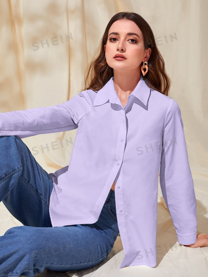SHEIN Mulvari Solid Button Front Shirt | SHEIN