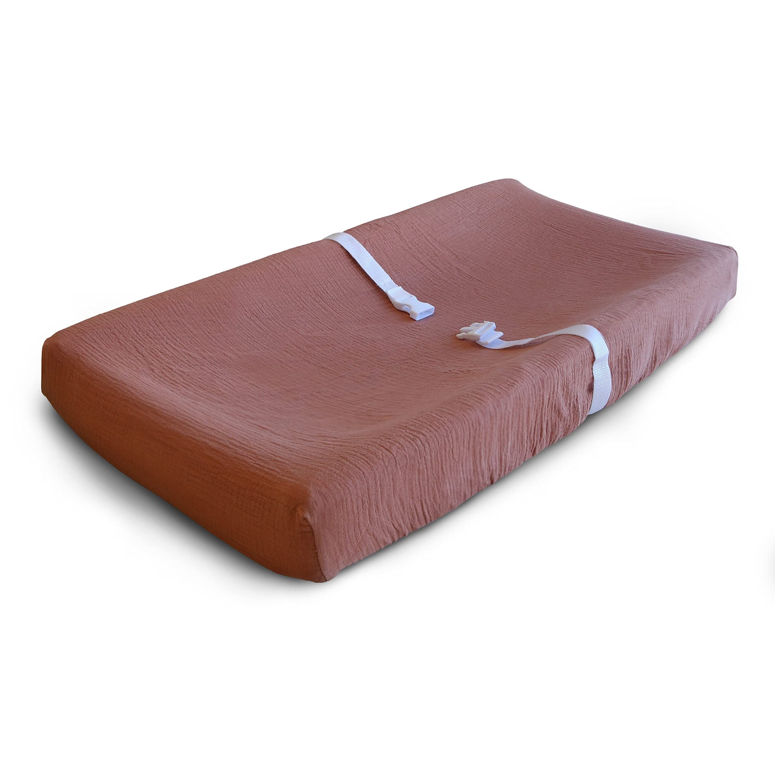 mushie Extra Soft Muslin Fitted Changing Pad Cover (Cedar) | Amazon (US)