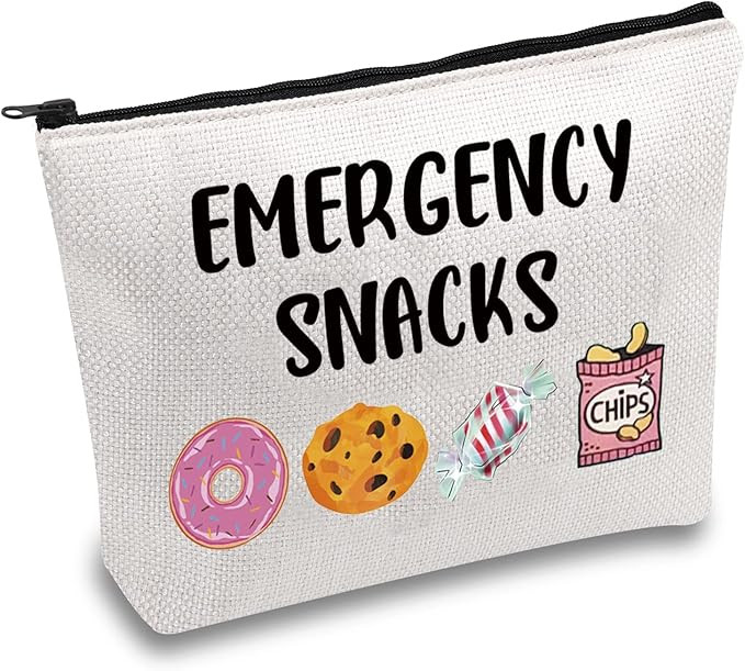JXGZSO Emergency Snacks Food Makeup Bag Foodie Zipper Cosmetic Bag Food Safe Bag Snack Lover Gift... | Amazon (US)