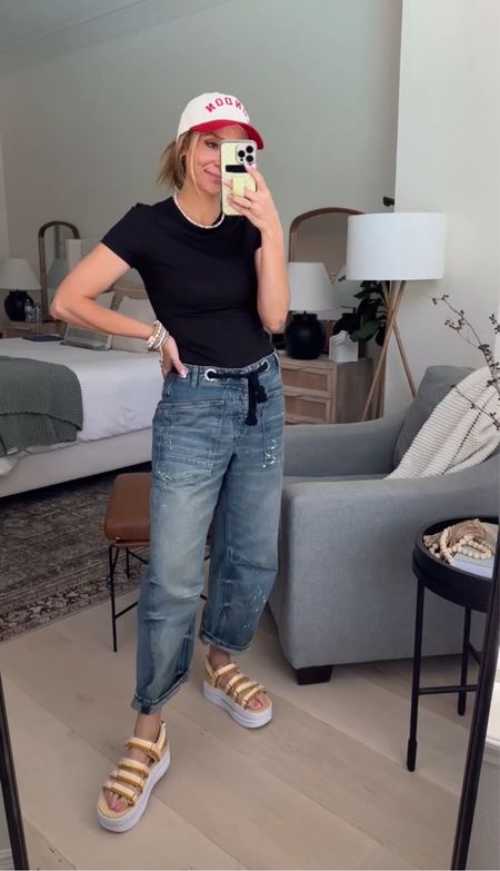 Free People Jeans + Hat
Jeans run big- I sized down 1 to a 26.
Shirt out of stock - I shared a similar one for $7 