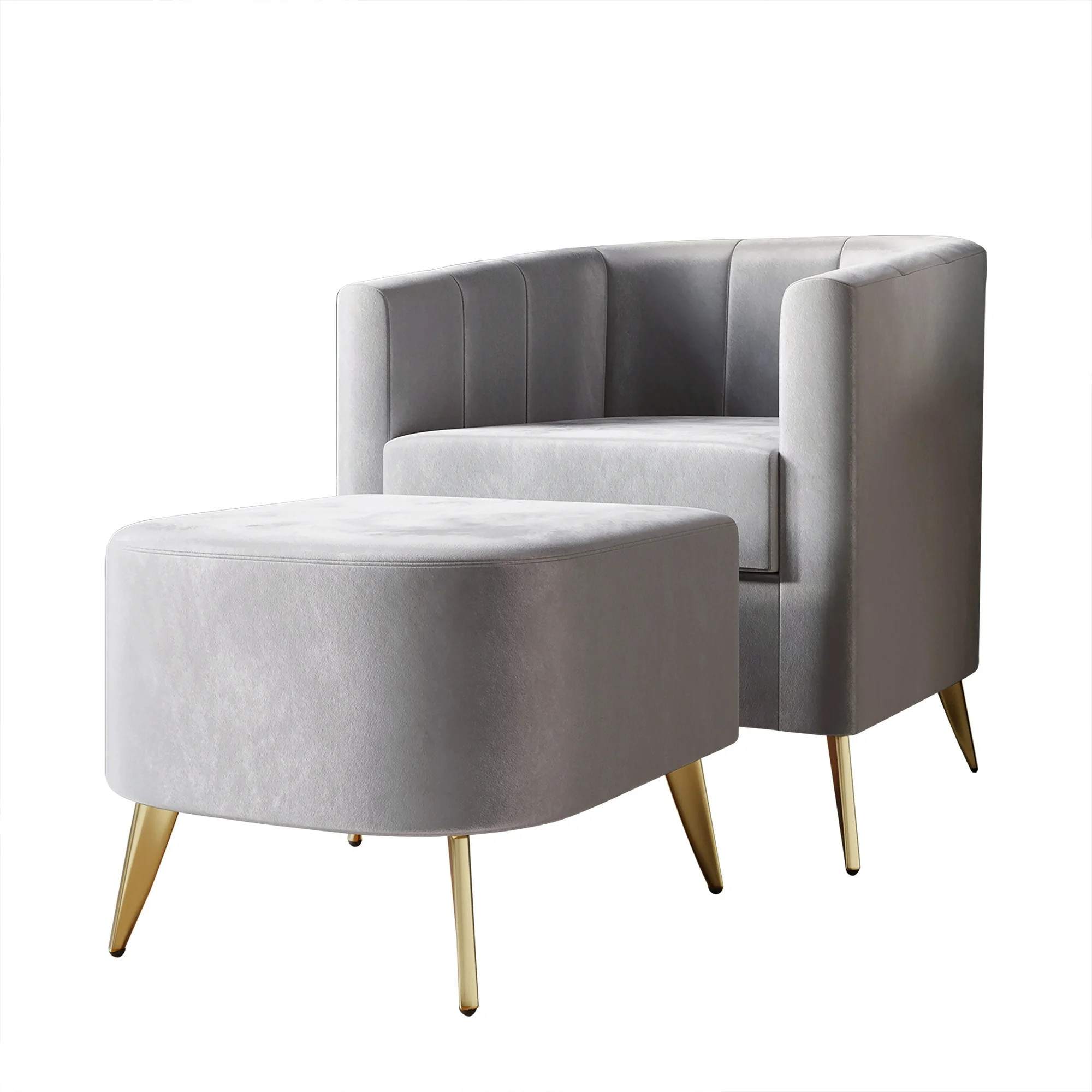 Castle Place Modern Upholstered Velvet Accent Chair with Stool, Silver Grey | Walmart (US)