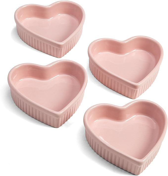 Paris Hilton Heart Shaped Ramekin Set, Mini Ceramic Ramekins, Oven Safe Baking Dishes, Dishwasher... | Amazon (US)