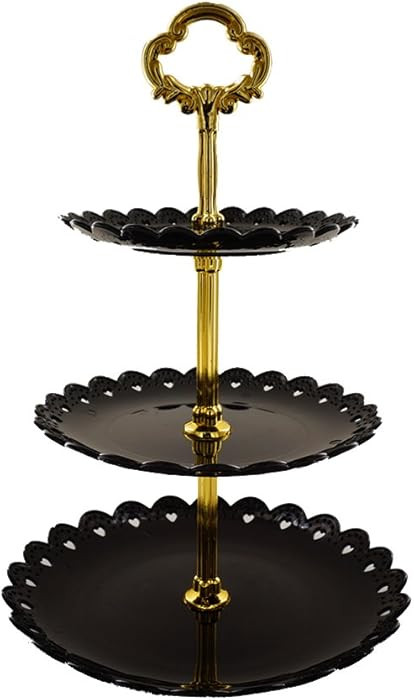 Artliving 3-Tier Plastic Cake Stand Dessert Stand Cupcake Stand Tea Party Serving Platter Black G... | Amazon (US)