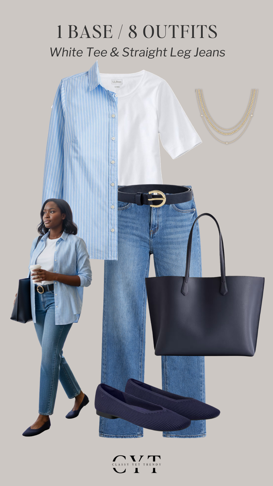 1 Base, 8 Outfits 🎉 8 ways to wear two classic and timeless wardrobe staples: a white tee and straight leg jeans ✔️ Mix and match layers, shoes and accessories to create different looks. 
All clothes, shoes and accessories are in the Smart Elevated Casual Spring 2026 Capsule Wardrobe 🌸

how to style, outfit ideas, elevated outfit, wardrobe essentials, cardigan, jacket, captains blazer, casual sneakers, ballet flats, loafers

#outfitideas #outfitinspiration #capsulewardrobe #everydaystyle #smartcasualstyle
 

 #LTKootd #LTKmomlife #LTKWorkwear