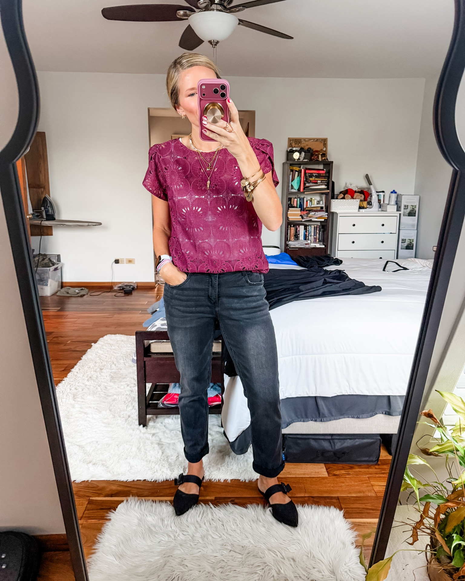 I have this top in multiple colors and love it! I would say the color is burgundy wine and it’s perfect for fall!

#LTKootd #LTKOver40 #LTKWorkwear