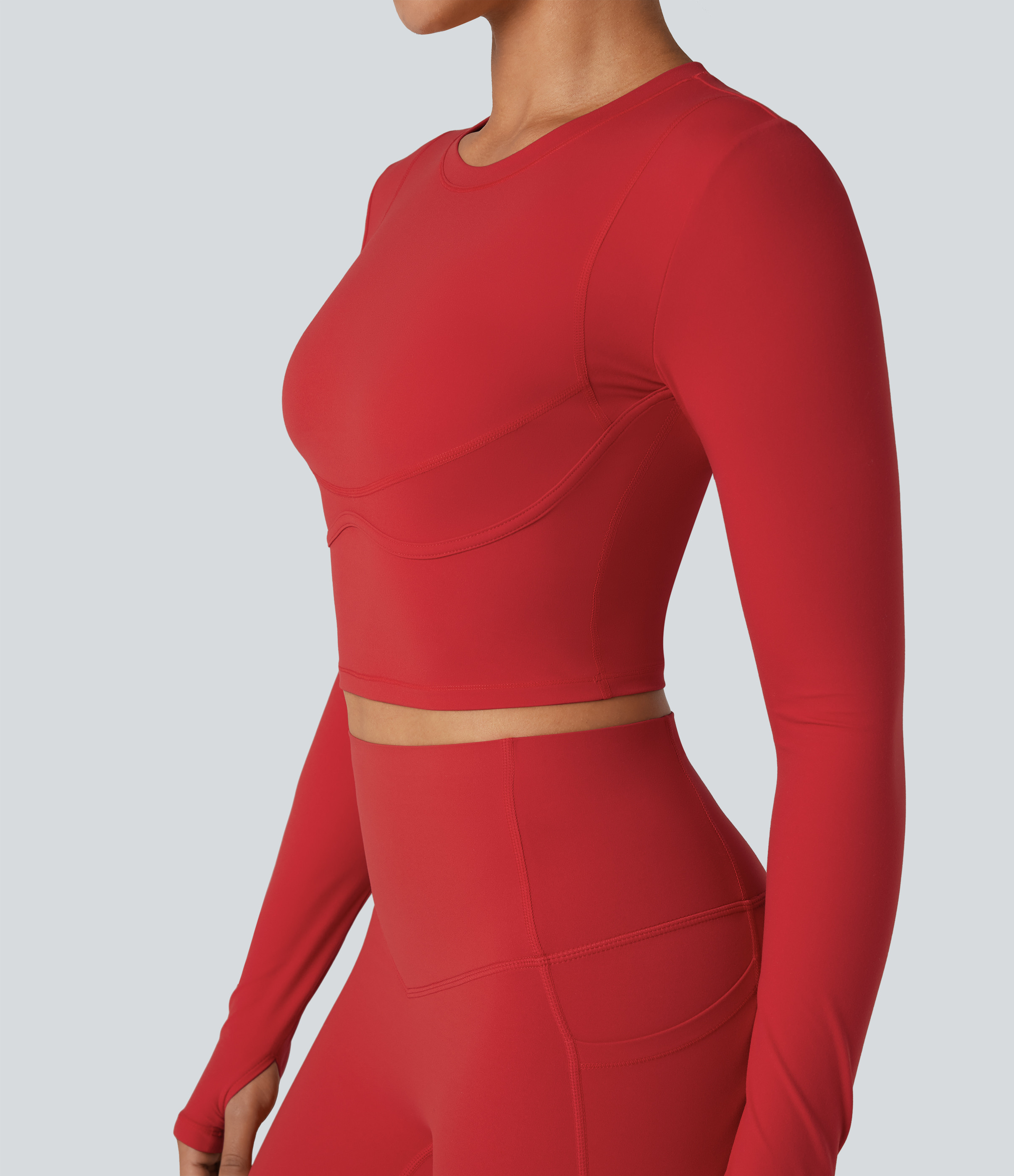 Halara Halara UltraSculpt™ Round Neck Long Sleeve Thumb Holes Cropped Yoga Sports Top  - Aura Orange - XL | HALARA