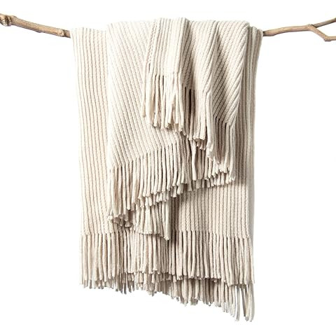 BOURINA Beige Throw Blanket 50x60 Inches Throw Textured Solid Soft Sofa Couch Decorative Knit Bla... | Amazon (US)