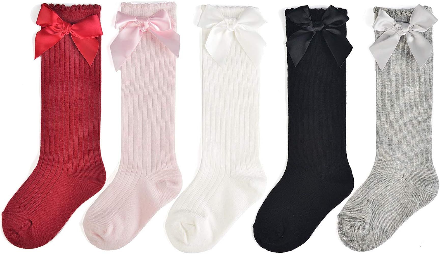 Epeius Baby Girls Boys Cotton Uniform Knee High Socks Tube Ruffled Stockings (Pack of 3/5) | Amazon (US)