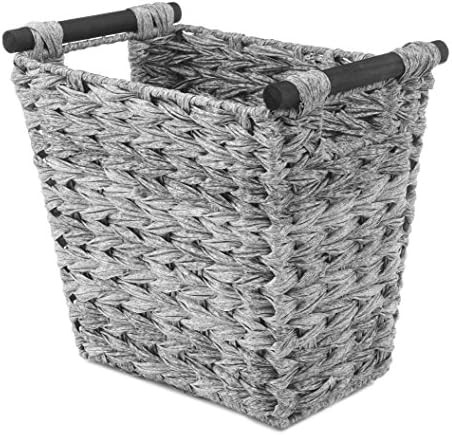 Whitmor Split Rattique Waste Basket with Wood Handles - Gray Wash | Amazon (US)