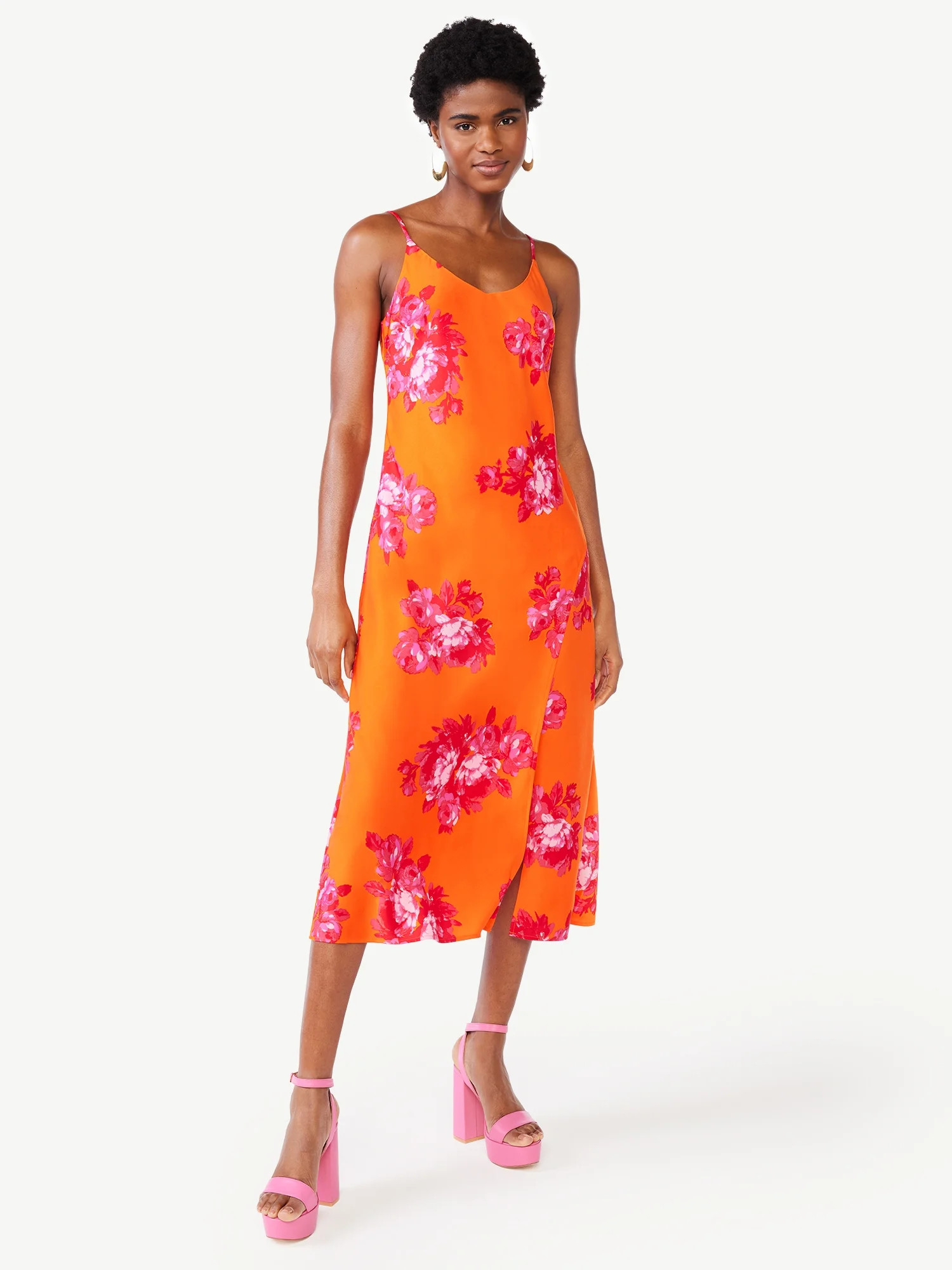 Scoop Women's Satin Midi Slip Dress with Side Slit, Sizes XS-XXL - Walmart.com | Walmart (US)