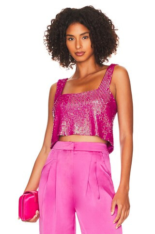 Show Me Your Mumu Tara Crop Top in Pink Disco Sequin from Revolve.com | Revolve Clothing (Global)