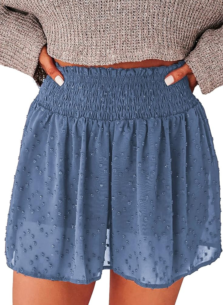 Dokotoo Womens 2022 Casual Summer Ruffle Elastic High Waisted Smocked Shorts Pants | Amazon (US)