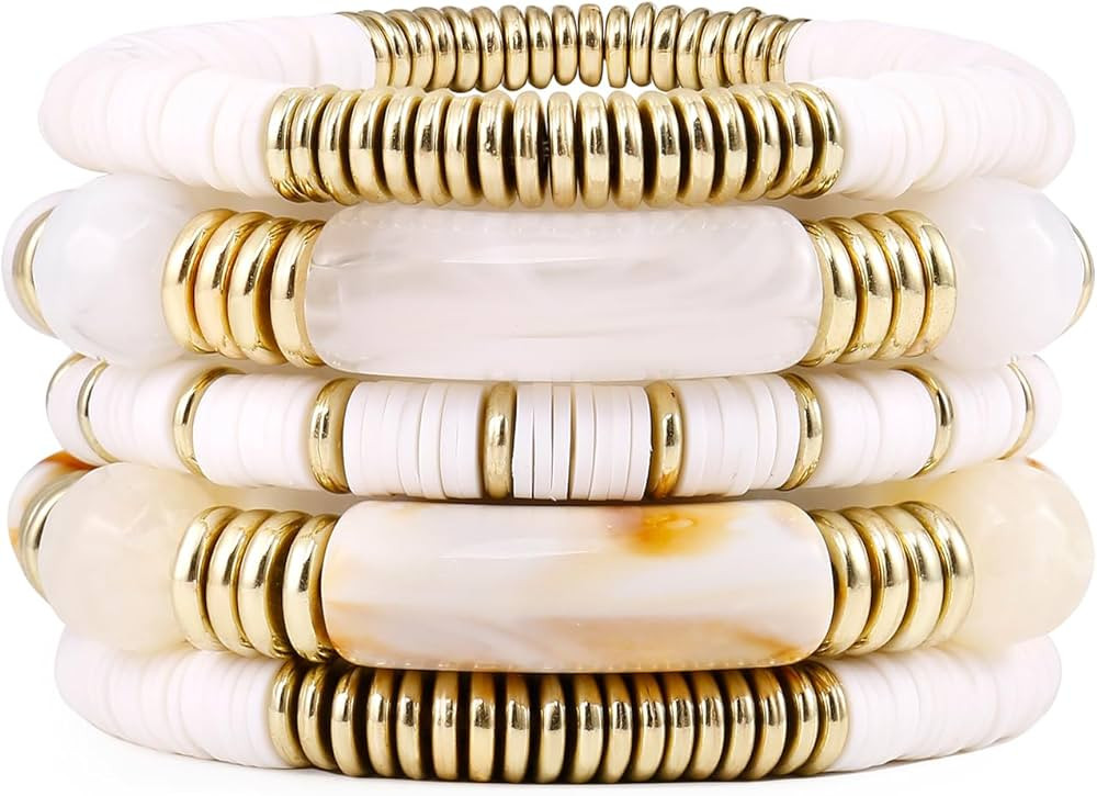 Bamboo Tube Bangles Bracelet Chunky Curved Stacking Clear Acrylic Colorful Beads Stretchable Frie... | Amazon (US)
