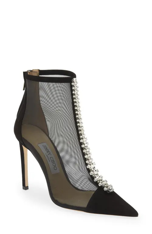 Jimmy Choo Bing Crystal Embellished Mesh Bootie in Black/Crystal at Nordstrom, Size 7Us | Nordstrom
