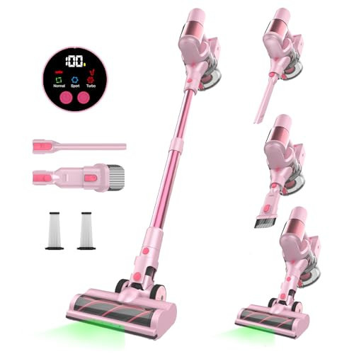 Cordless Vacuum Cleaner, 45Kpa/550W/60 Mins Runtime Stick Vac with Anti-Tangle Design, Self-Standing, LED Screen & 1.5L Dust Cup, Vacuum Cleaners for Home, Pet Hair, Carpet and Hardwood Floor, Pink | Amazon (US)
