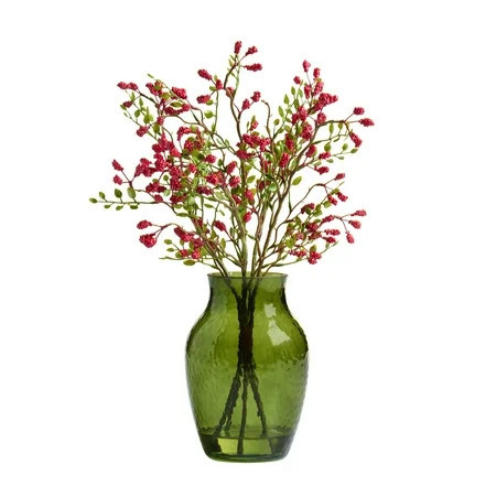 Better Homes & Gardens 16''H Indoor Decorative Artificial Winterberry Branches in Green Glass, Red Color | Walmart (US)