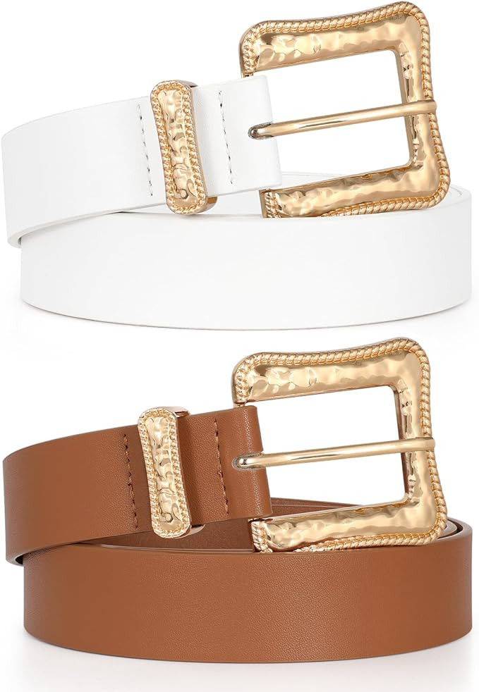 JASGOOD Plus Size Women's Leather Belt for Jeans Pants, Fashion Ladies Waist Belt with Gold Buckl... | Amazon (US)