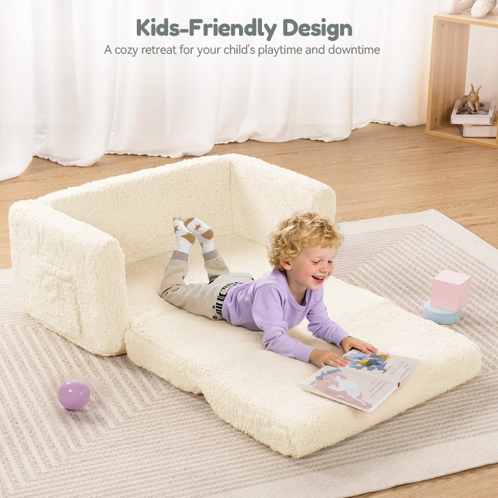 3-In-1 Extra Wide Convertible Kids Couch, 2-Seat Toddler Lounger, Comfy Toddler Chair, Kids Sofa ... | Wayfair North America