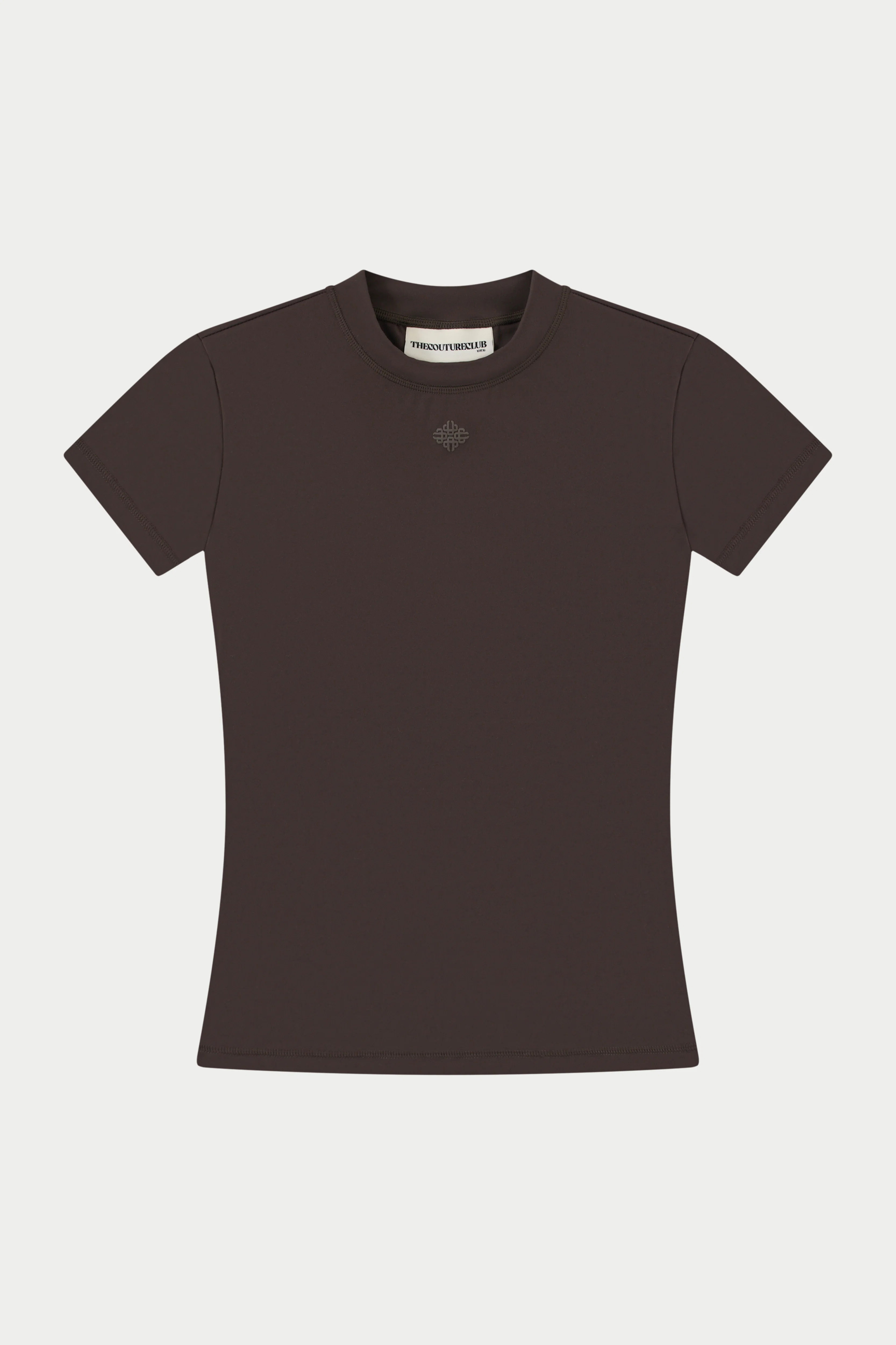 Sculpting Stretch Emblem Baby Tee - Chocolate | The Couture Club