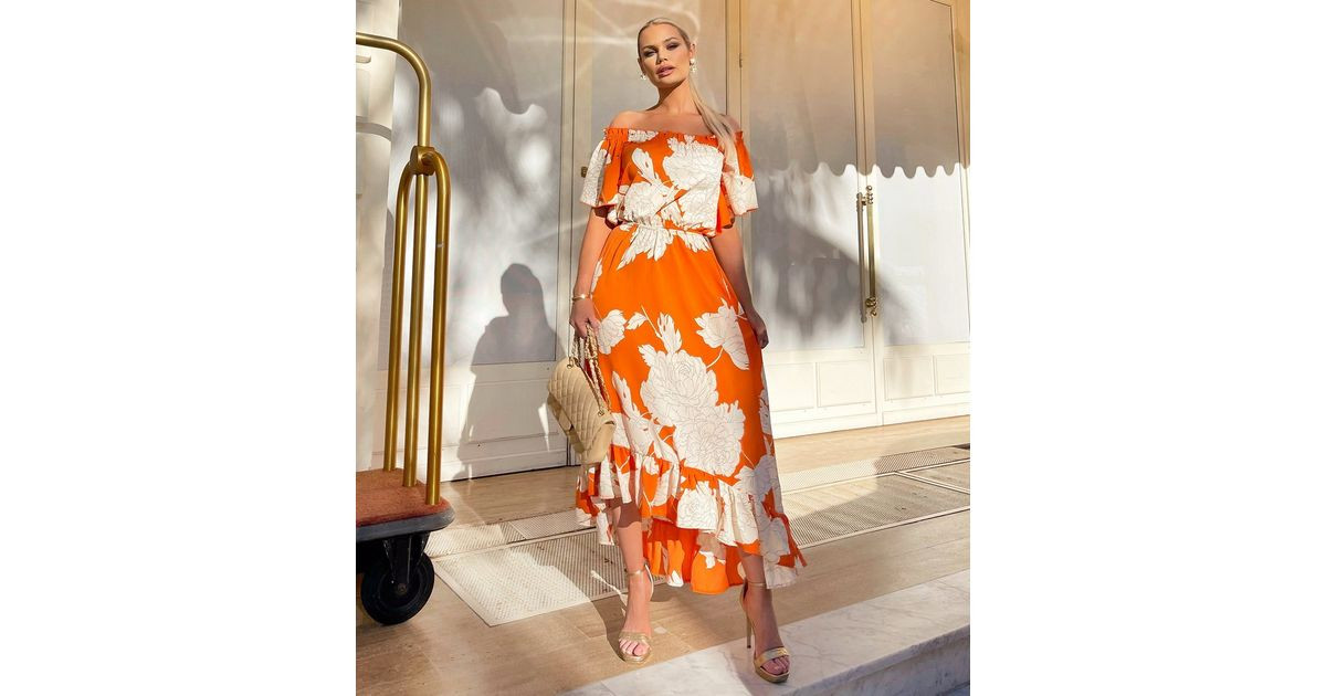 AX Paris Orange Floral Bardot Midi Dress | New Look | New Look (UK)
