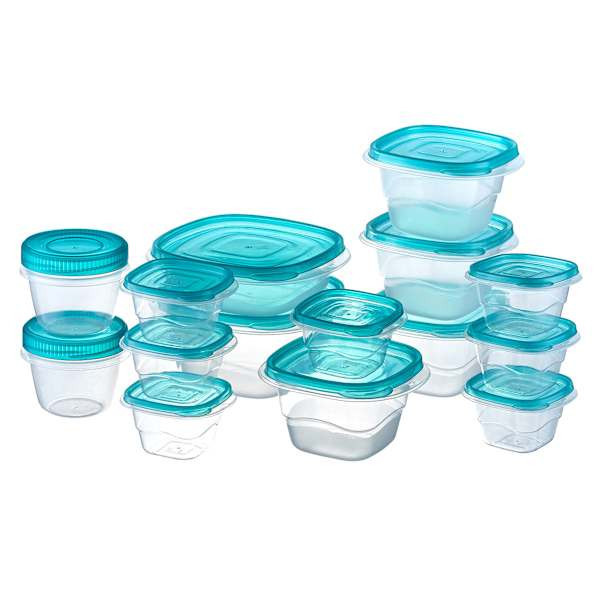 30-Piece Plastic Food Storage Container Set, Aqua, Blue, sold by At Home | At Home