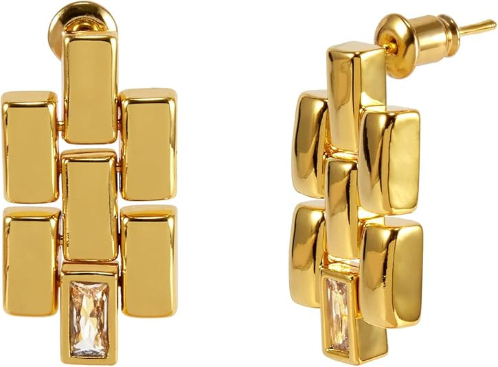 FarF＆ME 18K Gold-Plated Strap Stud Earrings | Hypoallergenic Lightweight | Zircon Embellished H... | Amazon (US)