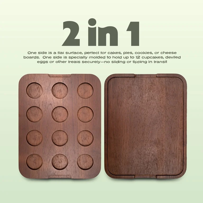 Cook with Color Acacia Wood Cake and Cupcake Carrier with Reversible Tray and Locking Lid, Rectan... | Walmart (US)