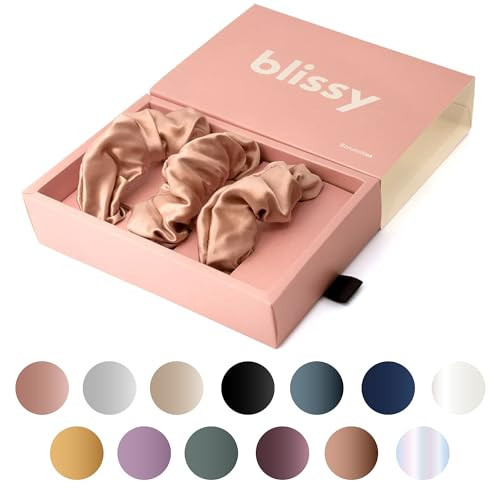 Blissy Silk Scrunchies (3 Pack) - 100% Pure Mulberry Silk - 22 Momme 6A High-Grade Fibers Scrunchie for Straight & Curly Hair - Preventing Breakage, Tangling, & Creasing (Rose Regular) | Amazon (US)