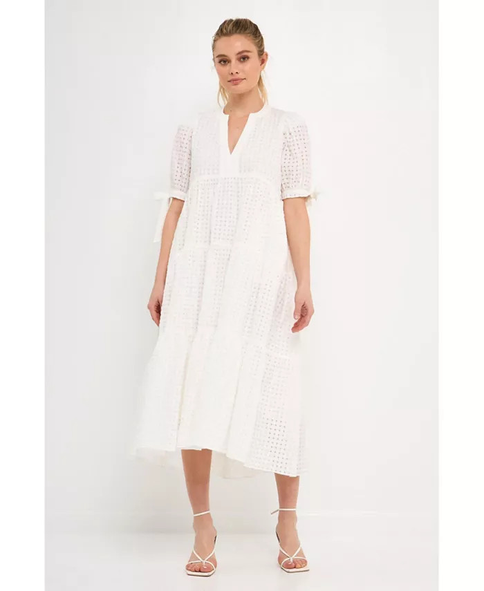 Women's Gingham Tiered Midi Dress with Bow Tie Sleeves | Macys (US)