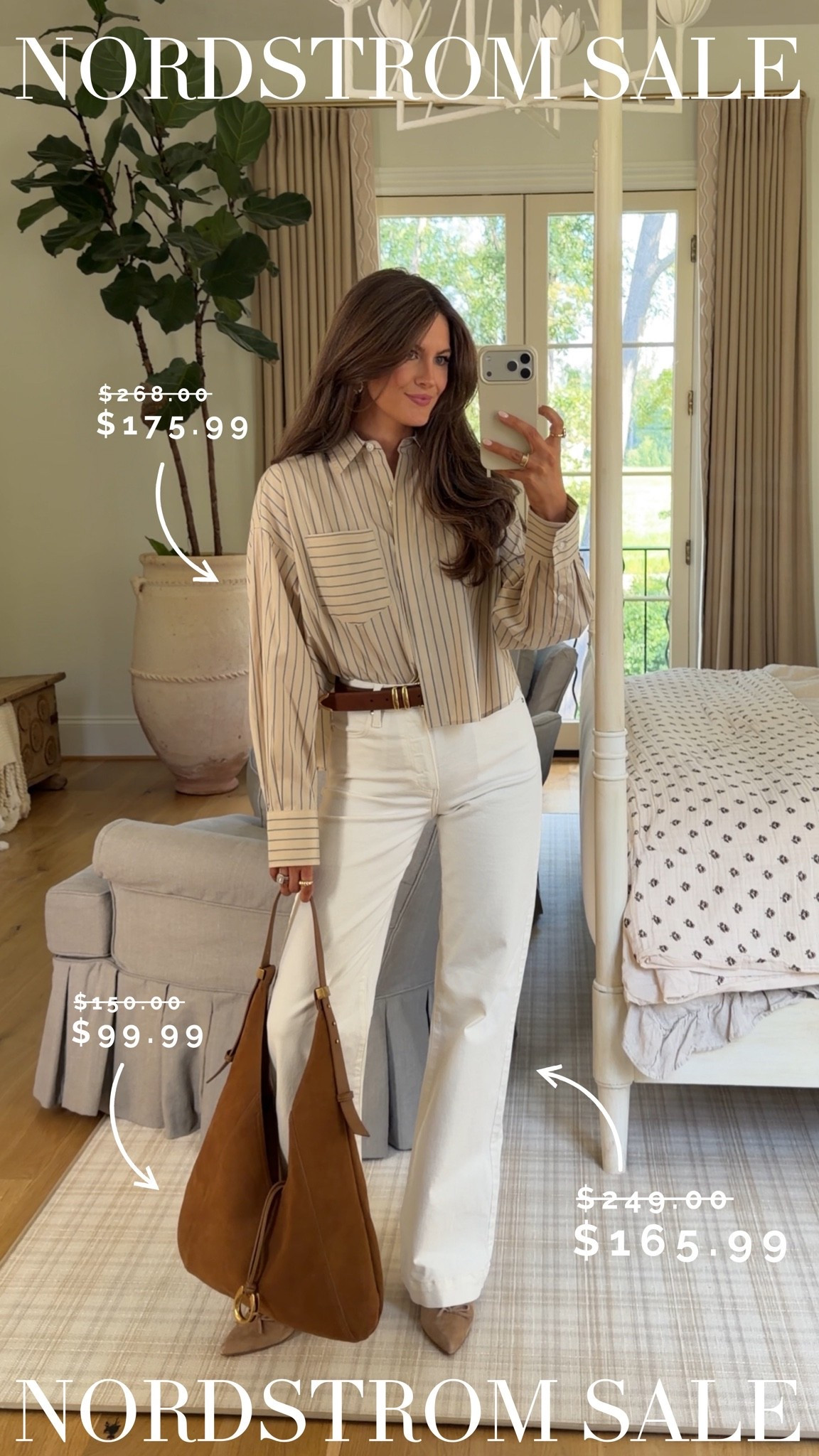 This top is a little pricey but it is a staple that you will style over and over again. Usually button-up shirts are pretty long, but this one is cropped to the PERFECT length – you don’t even need to tuck it in! I love the unique color combination because it can truly be styled for every season.
