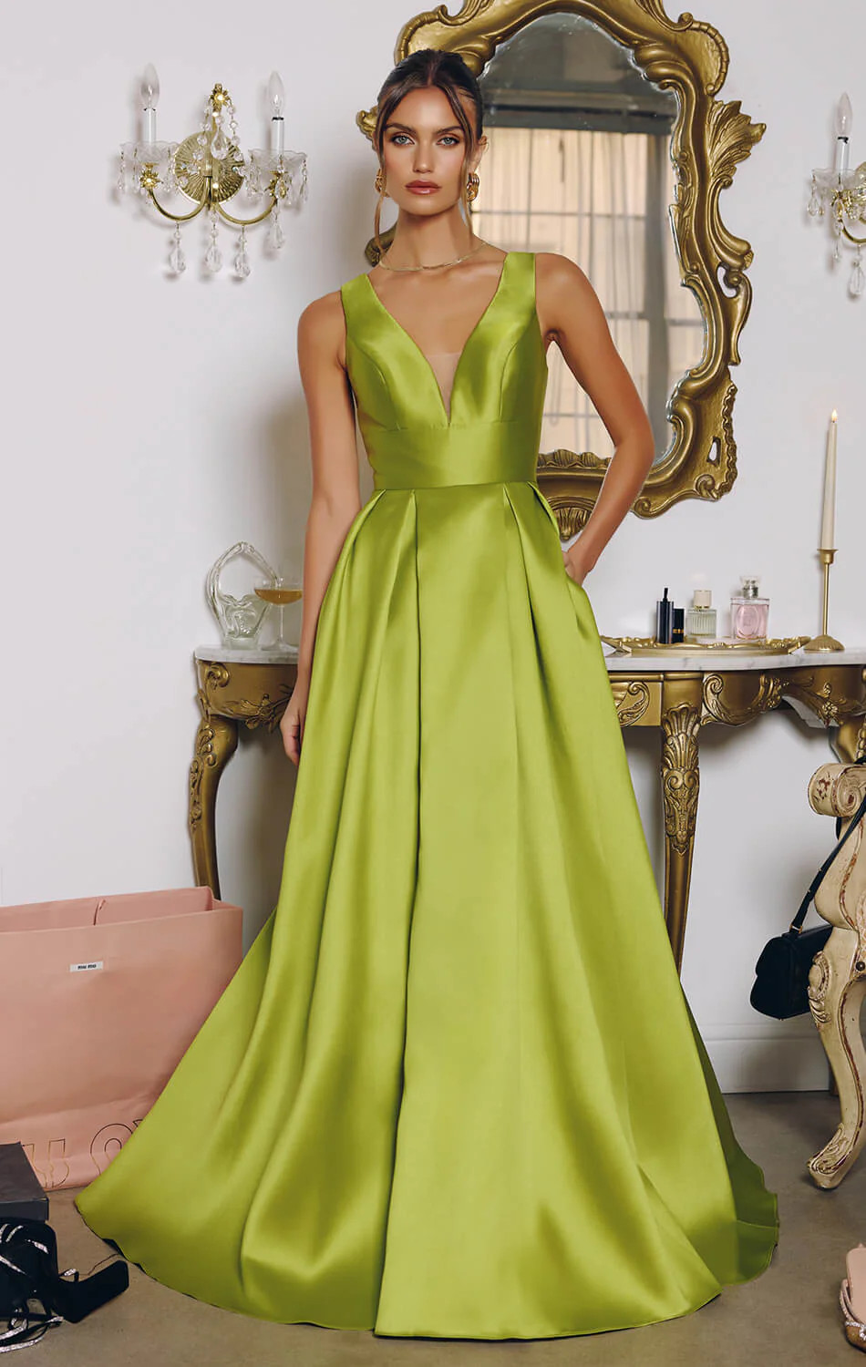 ANDERSYN GOWN - MIKADO SATIN A-LINE DRESS WITH POCKETS | Lady Black Tie
