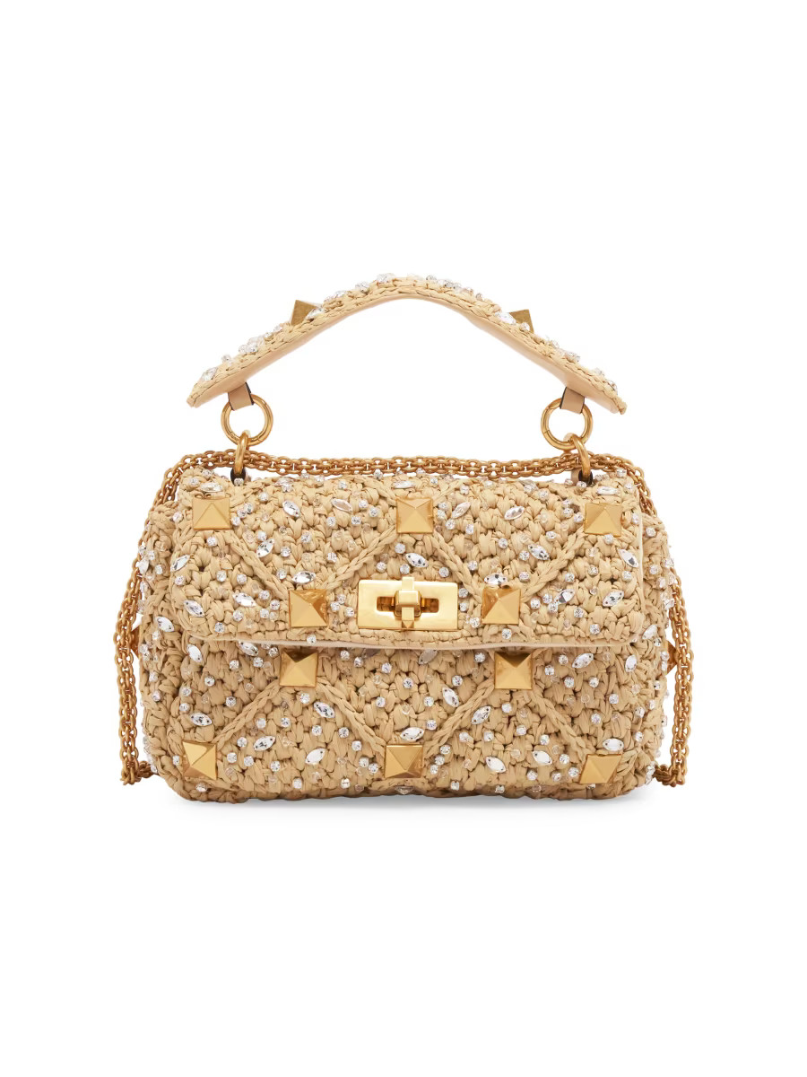 Roman Stud Raffia Shoulder Bag | Saks Fifth Avenue