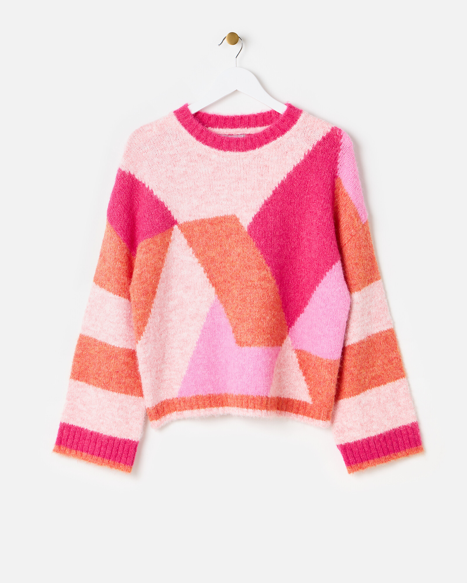 Pink Geometric Fluffy Knitted Jumper | Oliver Bonas | Oliver Bonas (Global)