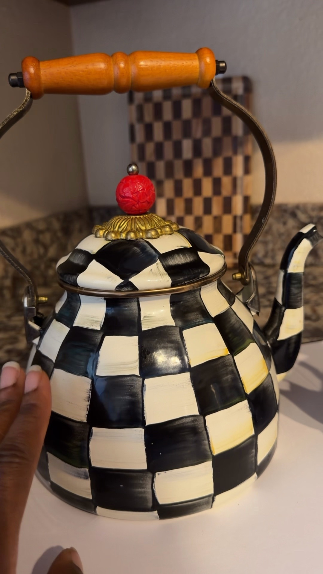 My two fave tea kettles! I use the Mackenzie-Childs one is the best, it’s so beautiful and whimsical. I just can’t use it on my induction stove (seriously never try it, you’ll ruin  your stove and kettle!) . So I painted another one and the same checkered pattern and ended up loving it! I got a similar gold accent from a craft store and attached it. I love that I get the same feeling, but can boil water on my stove with my diy version. ❤️

#LTKdayinmylife #LTKmorningroutine