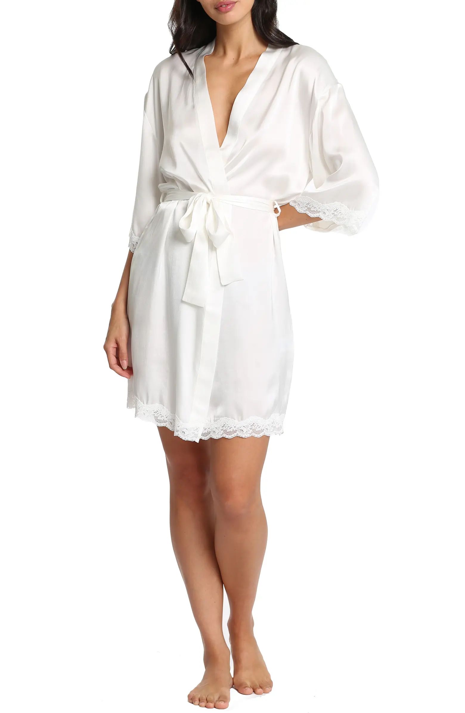 Papinelle Camille Lace Trim Silk Short Robe | Nordstrom | Nordstrom