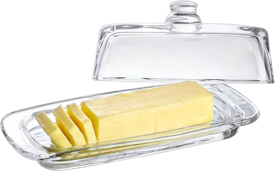 8'' Art Glass Butter Dish with Lid,Classic Covered 2-Piece Butter Container For Countertop,Multi-... | Amazon (US)