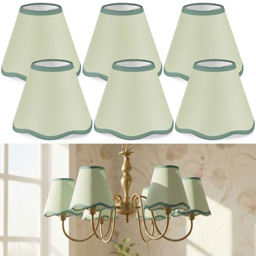 VIHOSE 6 Pack Chandelier Lamp Shades Mini Scalloped Bell Shade With Petal Edges 2.9" Top x 5.9" Bottom x 5.1"High Fabric Lampshade Clip On Bulb For Table Wall Living Room Bedroom Easy Assembly (Green) | Amazon (US)