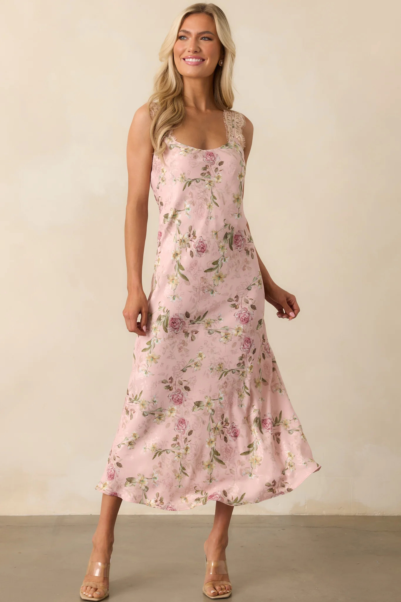 Nobody Like Me Rose Pink Floral Jacquard Maxi Dress | Red Dress