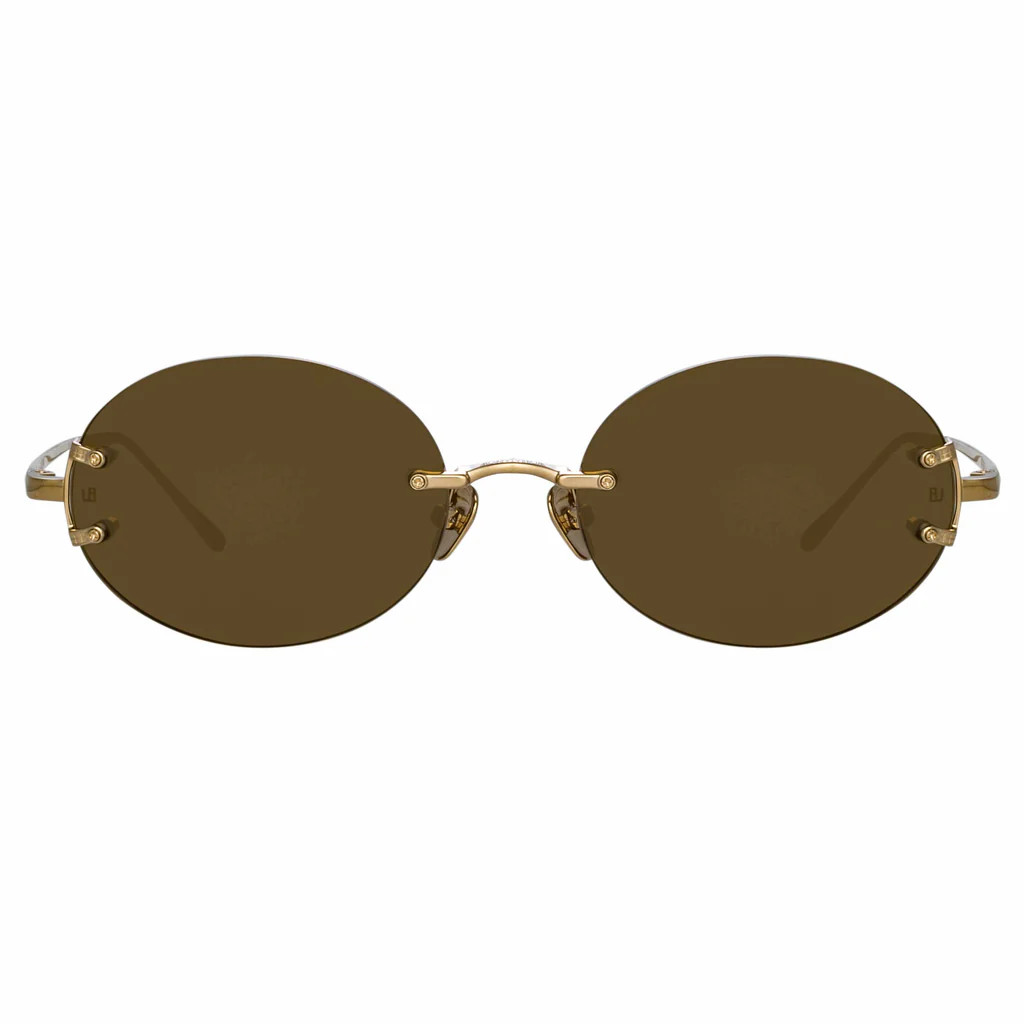 Knight Oval Sunglasses in Light Gold and Brown | Linda Farrow
