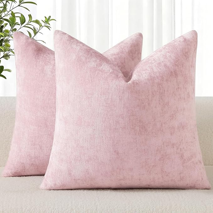 decorUhome Chenille Blush Pink Summer Throw Pillow Covers 18x18 Inch Set of 2, Decorative Soft Co... | Amazon (US)