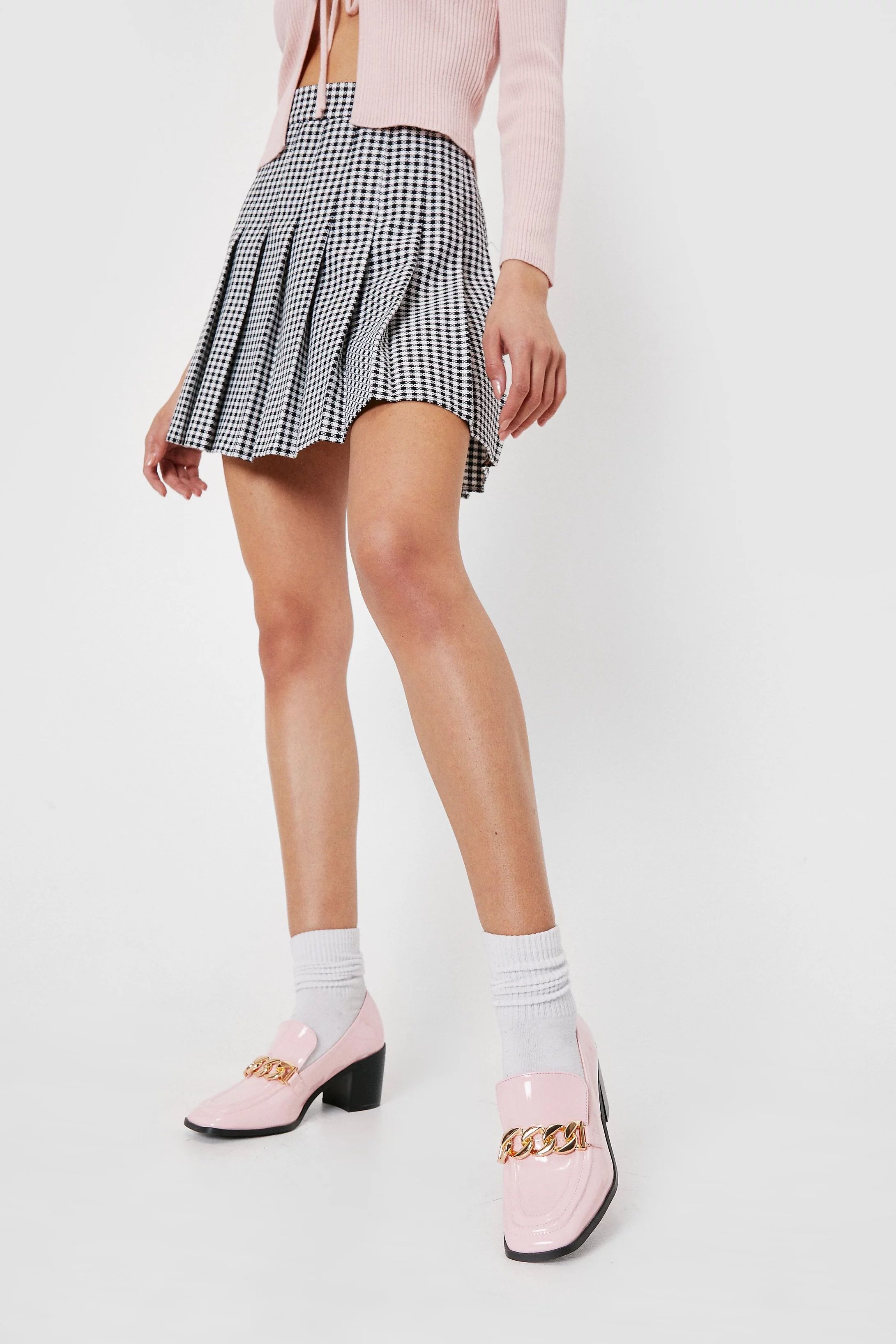 Patent Faux Leather Chain Heeled Loafers | Nasty Gal (US)