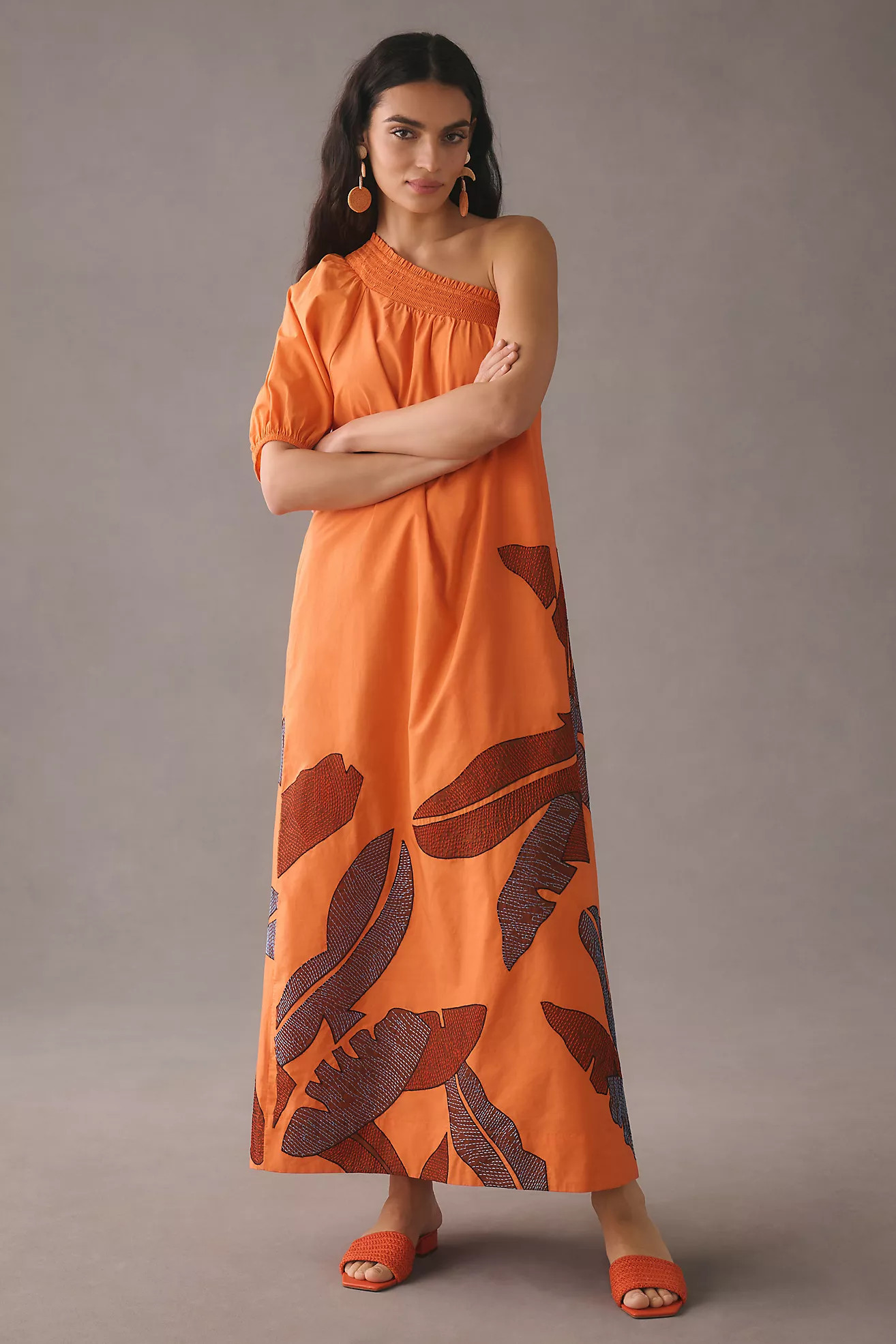 Maeve One-Shoulder Embroidered Maxi Dress | Anthropologie (US)