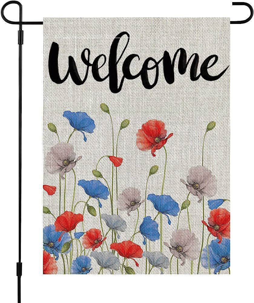 4th of July Patriotic Floral Welcome Garden Flag 12x18 Inch Double Sided USA Falgs Blue Red Memor... | Amazon (US)
