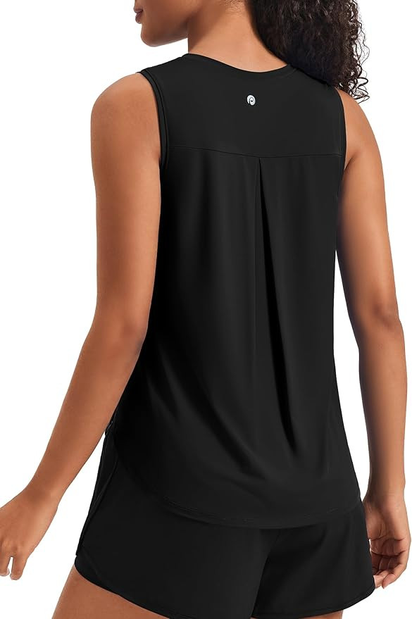 PINSPARK Women's Workout Tank Tops Back Pleat Loose Fit Sleeveless Yoga Athletic Shirts Soft UPF ... | Amazon (US)