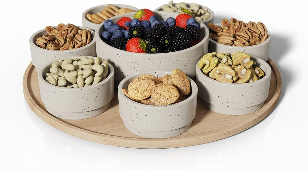Dip Serving Tray - Snack Platter Round - Ceramic Serving Tray - Chip & Dip Sets with 7 Stackable ... | Amazon (US)