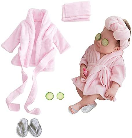 SPOKKI Newborn Photography Props Baby Girl 5 PCS Bathrobes Bath Towel Outfit with Slippers Cucumb... | Amazon (US)