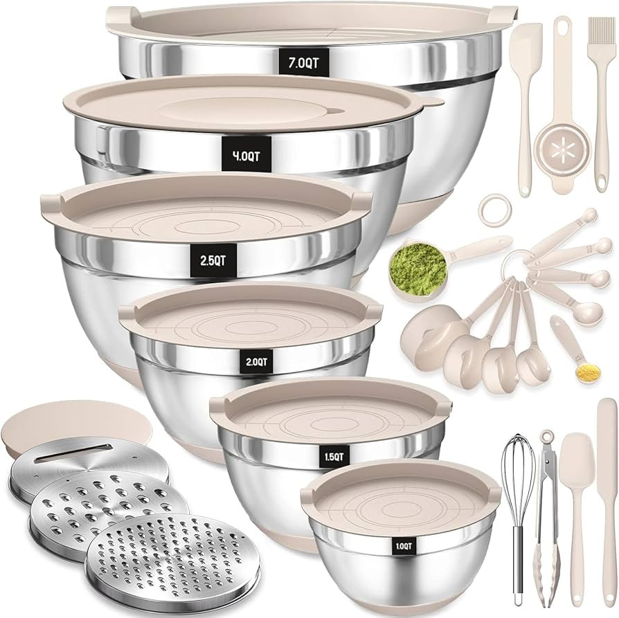 Terlulu Rührschüssel 6er Set, Edelstahl Schüssel Salatschüssel mit Luftdichtem Deckel & Silik... | Amazon (DE)