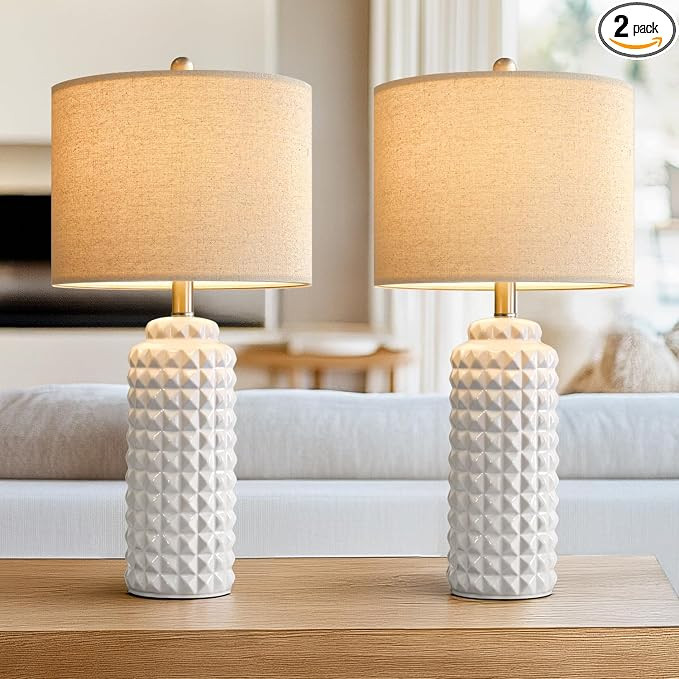 Modern Ceramic Table Lamps - Bedside Lamps Set of 2, White Tall Adjustable Lamps for Bedrooms & L... | Amazon (US)